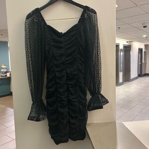 Party Dress Level By Design Chic Black Ruched Long Sleeve Dress Medium no flaws